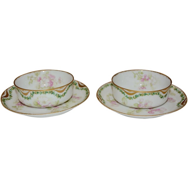 Pair of Haviland & Co. Limoges France Cream Soup Bowl and Saucer Apple Blossom For Sale - Image 11 of 11