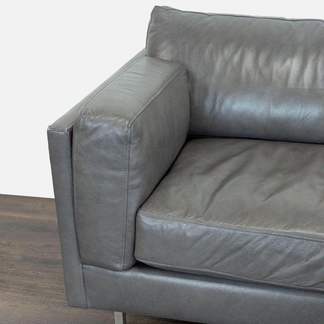 BenchMade Modern Skinny Fat Gray Leather Sectional Sofa – L-Shaped Seating For Sale - Image 9 of 9