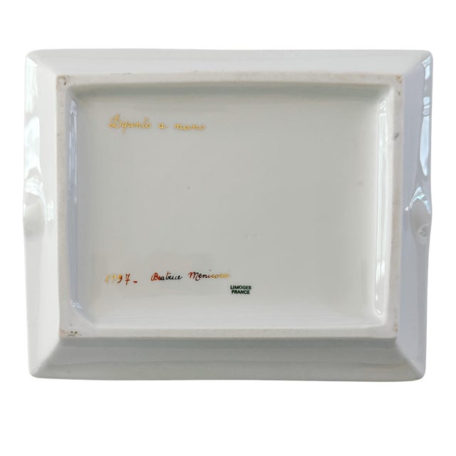 Ceramic Vintage Limoges France Porcelain Ashtray, Hand-Painted Italian Monogram by Beatrice Menicossi, 1997 For Sale - Image 7 of 9