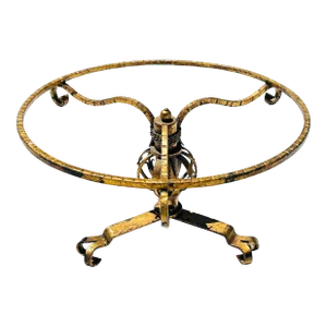 1990s Hollywood Regency Style Iron Coffee Table Gilded Base
