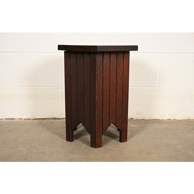 Early 20th Century Stickley Brothers Style Antique Mission Oak Arts & Crafts Tabouret Side Table, Circa 1910 For Sale - Image 5 of 7