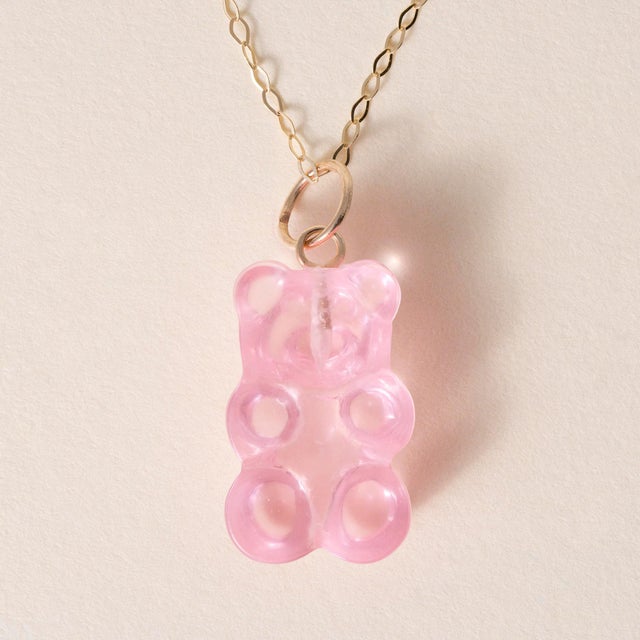 Pink Gummy Bear Pendant Necklace Resin & 14K Gold Chain Playful and sweet with a touch of fine jewelry elegance, this...