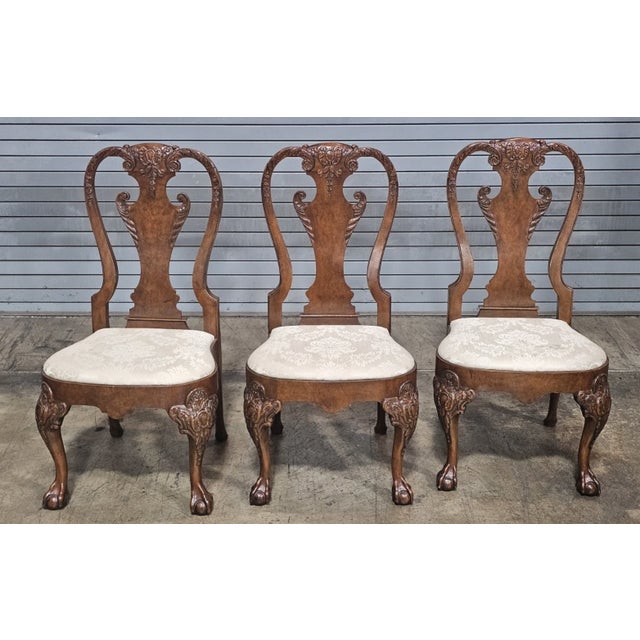 Brown Late 20th Century Share Set of 6 Baker Stately Homes Burl Walnut Dining Chairs Claw & Ball Feet George I For Sale - Image 8 of 16