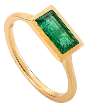 Early 21st Century 8x4 Mm Deep Green Emerald Ring in 14k Gold Size 6