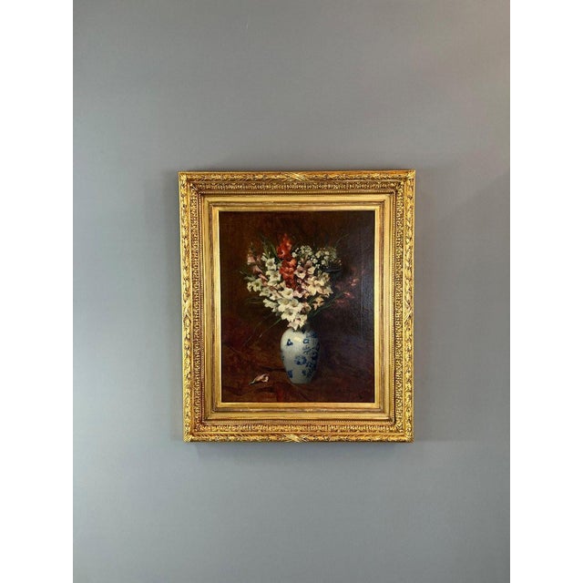 Aimé Perret, Still Life with Flowers, 1885, Oil Painting on Canvas, Framed For Sale - Image 12 of 12