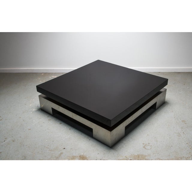 Black High Gloss and Brushed Metal Coffee Table by Nadine Charteret, 1970s For Sale - Image 9 of 9