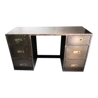 Vintage Sarried Ltd Oxidized Brass Rivet Clad 6 Drawer Executive Desk For Sale
