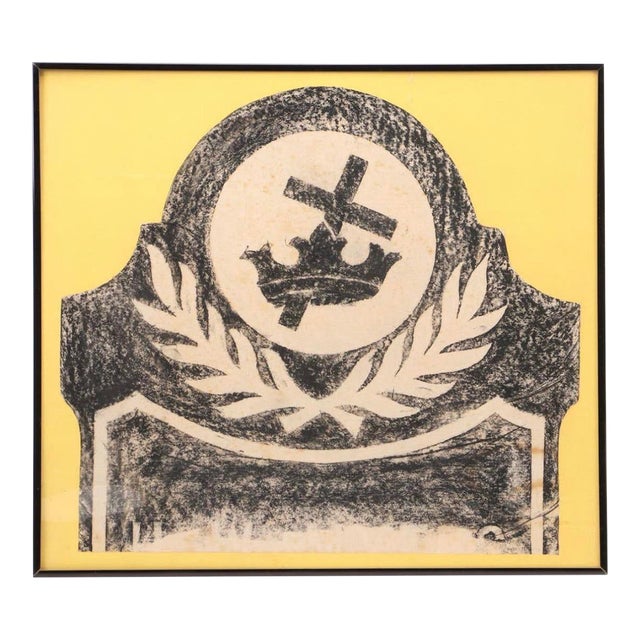 Victorian Headstone Rubbing Cross and Crown For Sale