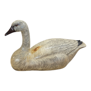 Large Mid 20th Century Hand-Carved Wooden Swan Decoy Sculpture — Rustic Coastal Folk Art