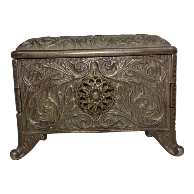 Rare Antique Ornate 1890 Cast Iron Jewel Chest (Coffin Bank) by Hart Co. Usa For Sale
