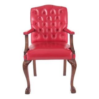 Mid-Century Red Skin Chesterfield Armchair, 1960s For Sale