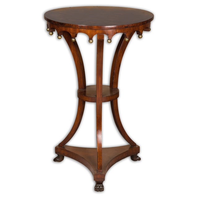 Early 19th Century Italian 1800s Walnut Guéridon Side Table with Carved Apron and Gilt Spheres For Sale - Image 5 of 12
