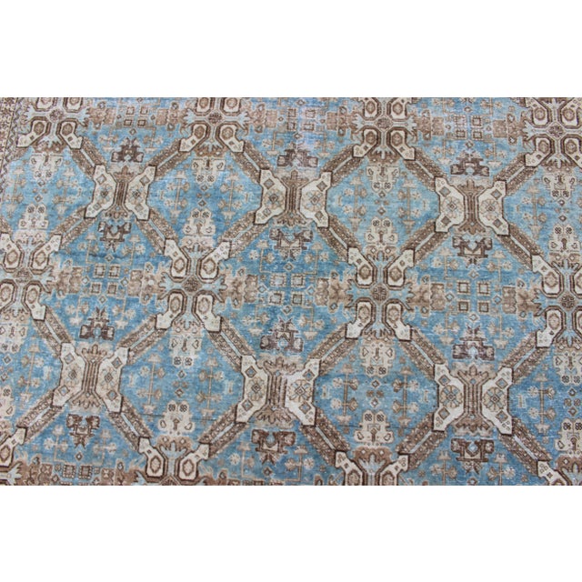 Antique All-Over Pattern Persian Geometric Tabriz Rug in Blue and Taupe For Sale - Image 11 of 13