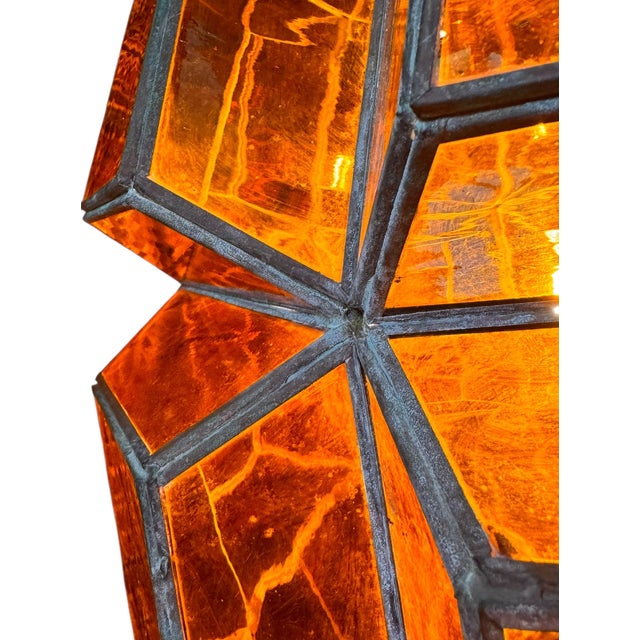 Mid 20th Century Monumental Mid-Century Mexican "Morisco" Lantern in Deep Amber Glass For Sale - Image 9 of 15