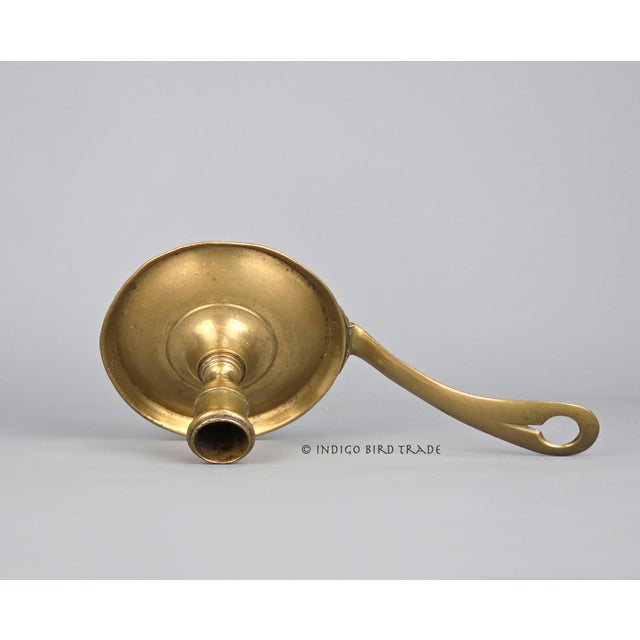 Metal Antique French Bronze Candlestick Holder With Long Handle For Sale - Image 7 of 8