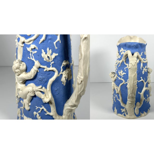 Mid 19th Century Antique Parian Pitcher: Relief-Moulded Boy Climbing Tree, T.J. & J. Mayer c. 1850 For Sale - Image 5 of 10