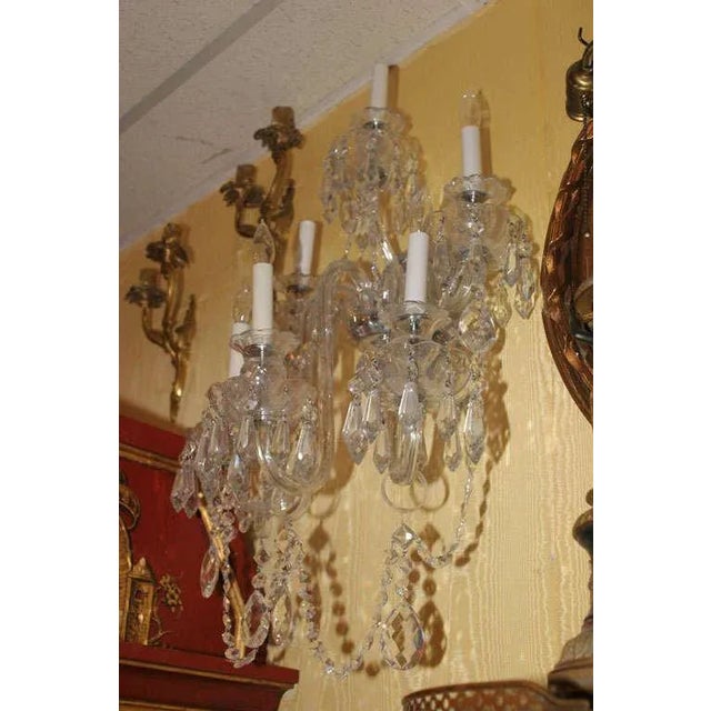 1950s English Cut Glass Tier Style 6-Arm Sconces - A Pair For Sale - Image 5 of 8