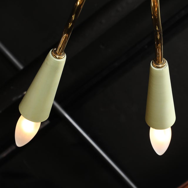 1960s Mid-Century Polished Brass & Green Enamel 12 Light Chandelier by Stilnovo For Sale - Image 5 of 18