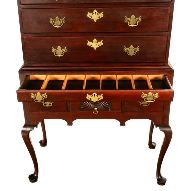 Antique 18thC American Federal Queen Anne Mahogany Bonnet-Top Highboy Salem 1790 For Sale - Image 9 of 18