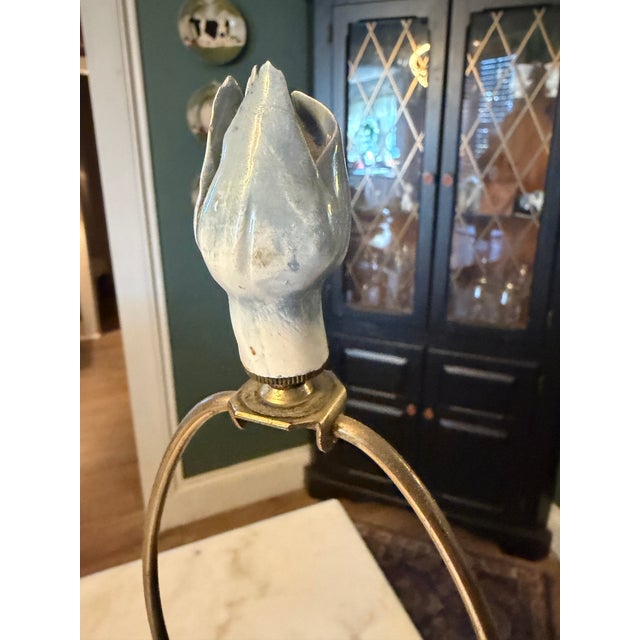 Art Nouveau Vintage Bing & Grondahl Copenhagen Danish Porcelain Floral Vase Table Lamp With Brass Footed Base For Sale - Image 3 of 14