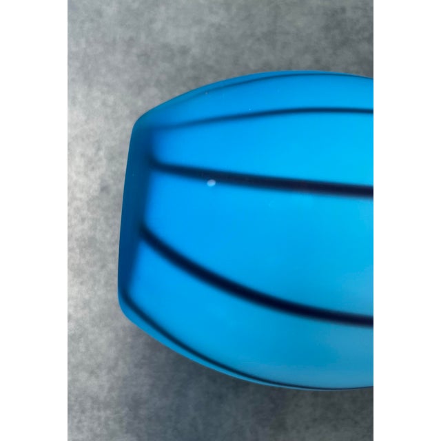 Encased Glass Vase 12” Deep Sky Blue W/Purple Stripes, Elegant Silhouette, Handmade Whimsical For Sale - Image 10 of 12