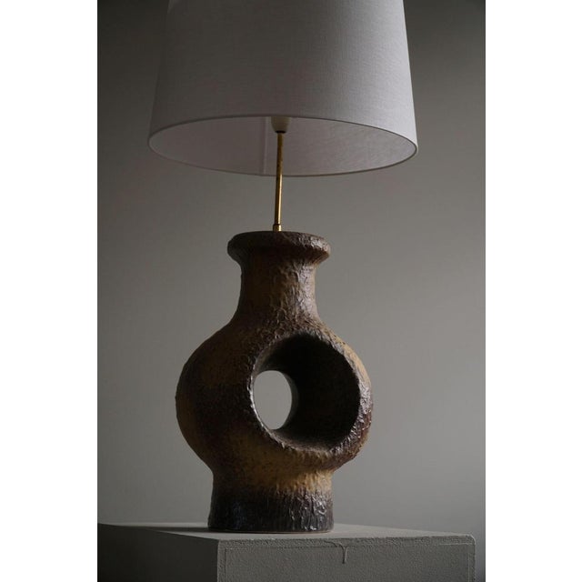 Danish Modern Ceramic Large Table Lamp in Green-Brown Colors, 1960s For Sale - Image 9 of 14