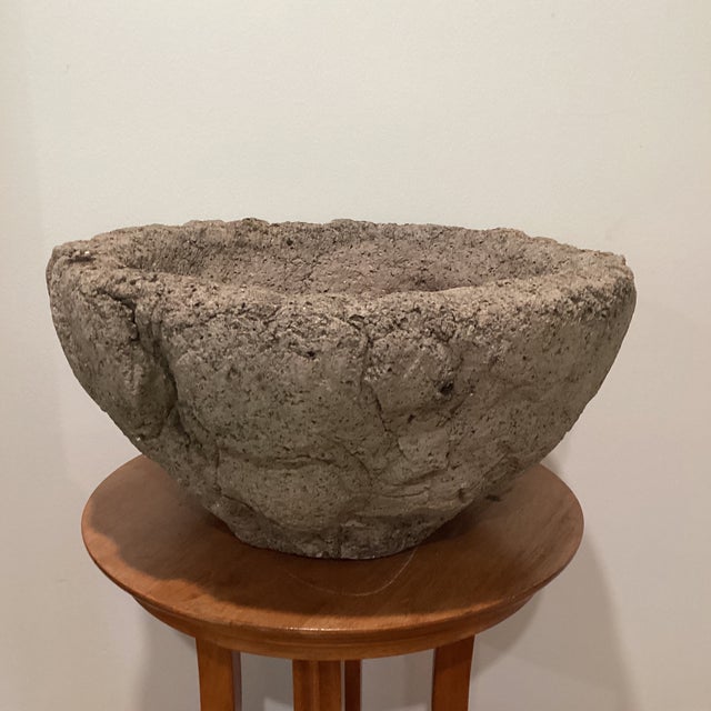 Japanese Vintage Unique Rustic Hand Carved Stone Japanese Style Basin Planter Bowl For Sale - Image 3 of 12