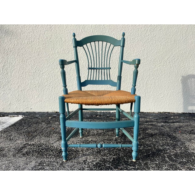 1980s 1980s Set of Eight Country French Wheat Sheaf Back Chairs, Rush For Sale - Image 5 of 17