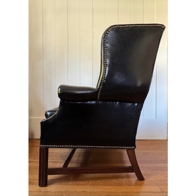 1950s 1950s Georgian Style Black Leather Wingback Chair For Sale - Image 5 of 12