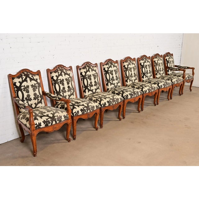 Baker Furniture Company Baker Furniture French Provincial Louis XV Carved Walnut Dining Chairs, Set of Eight For Sale - Image 4 of 16