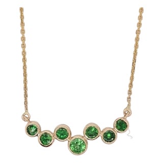 Natural Tsavorite Garnet Pendant Necklace With Attached Chain: Solid 14k Gold For Sale