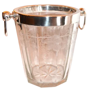 1900s English Etched Crystal and Silver Ice Bucket