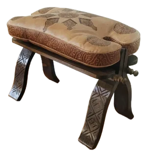 Handcrafted Moroccan Camel Saddle, Genuine Leather Cushion Stool / Oriental Beige