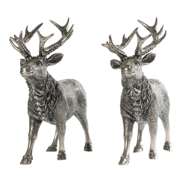 Vintage Silver-Plated Stags a Pair For Sale