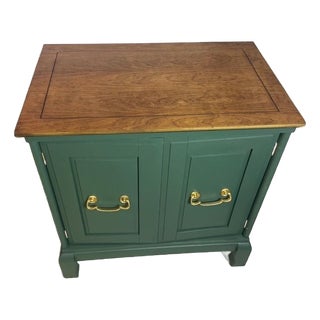 1990s Refinished Olive Green Solid Wood Accent Cabinet With Walnut Top For Sale