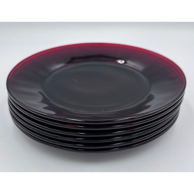 1930s 1930's Royal Ruby by Anchor Hocking Salad 7" Plates - 6pc Set For Sale - Image 5 of 9