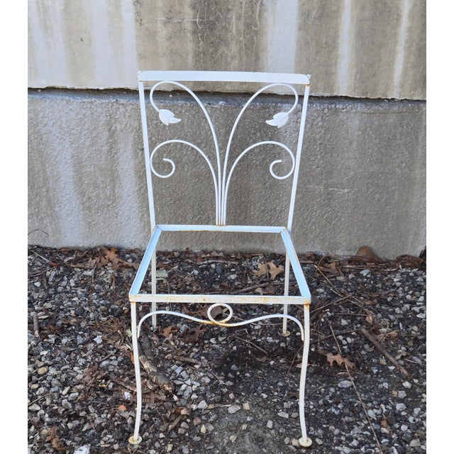 White Vintage Salterini Style Wrought Iron Dining Chairs - Set of 4, Attributed For Sale - Image 8 of 12