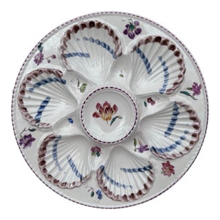 19th Century Majolica Oyster Flowers Plate Longchamp For Sale