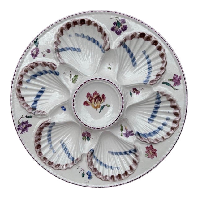 19th Century Majolica Oyster Flowers Plate Longchamp For Sale
