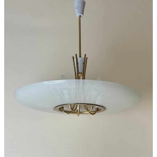 Mid-Century Brass and Textured Glass Pendant, 1950s For Sale - Image 4 of 16