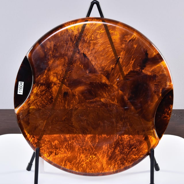 Vintage Italian Round Faux Tortoise Tray With Brass Trim For Sale - Image 4 of 7