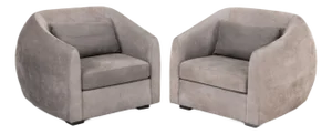 Modern Style Gray Suede Tub Chairs, Pair