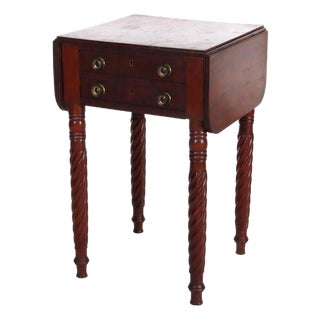 Sheraton Mahogany 2 Drawer Drop Leaf Stand With Rope Twist Carved Legs C1830 For Sale