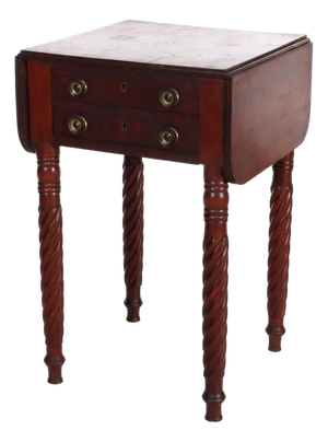 Sheraton Mahogany 2 Drawer Drop Leaf Stand With Rope Twist Carved Legs C1830
