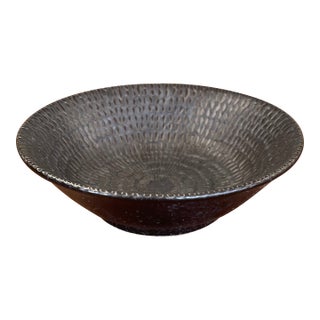Textured Studio Pottery Bowl in Dark Iron-Glaze Finish With Radiating Pattern. For Sale