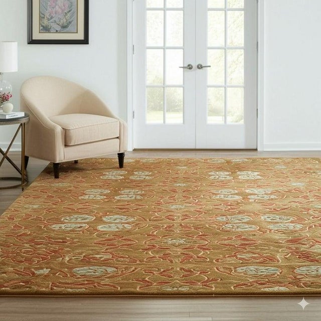 Contemporary 12x18 Brown Hand-Knotted Wool Floral Trellis Motif European Modern Carpet Rug For Sale - Image 3 of 6