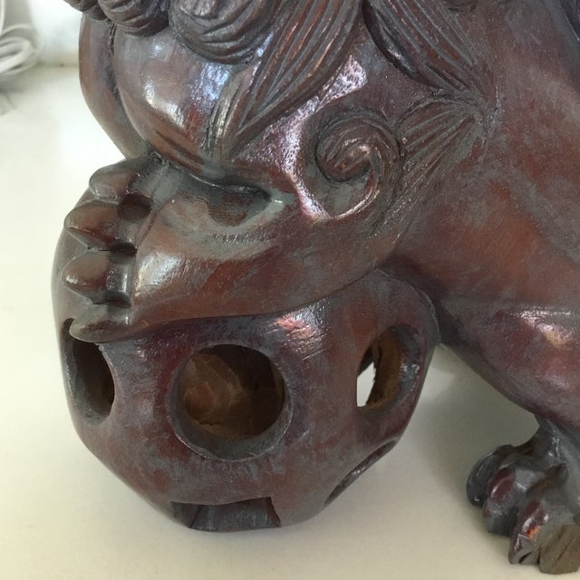 Vintage Hand Carved Foo Dogs - Set of 2 For Sale - Image 9 of 11