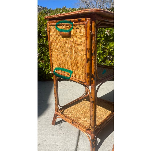 2 Vintage Rattan Bamboo Nightstands End Tables, Drop Down Shelf For Sale - Image 9 of 9