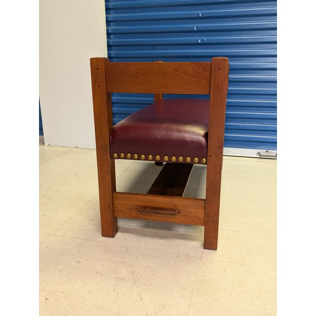 2005 L. & j.g. Stickley Cherry Wood "Gus" Limited Run Collector Bench - Capri Henna Leather For Sale - Image 9 of 11