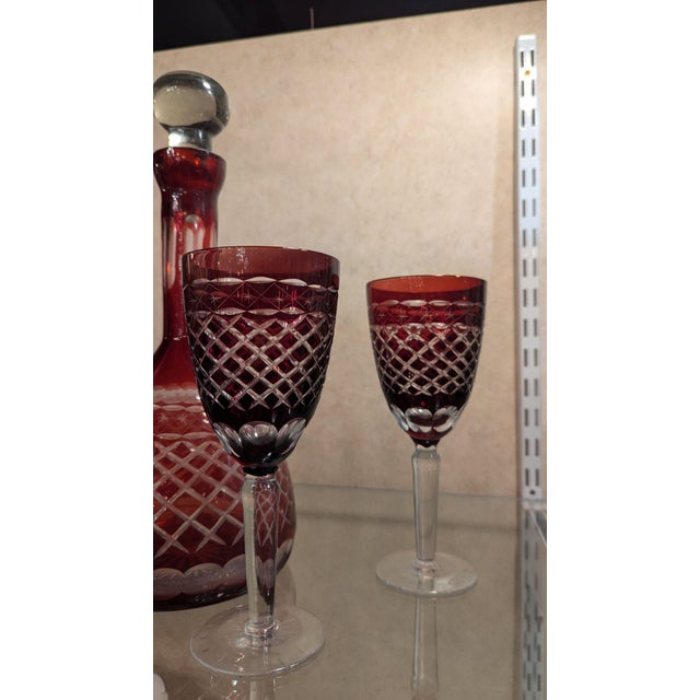 Mid-Century Modern Mid 20th Century Bohemian Crystal Decanter and 6 Stems For Sale - Image 3 of 6